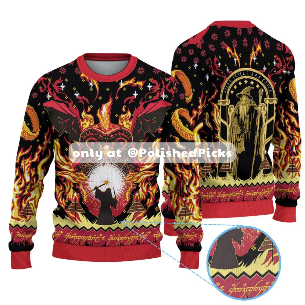 Ganndallf vs Ballrogg Ugly Christmas Sweater, LOTR Inspired Knit Jumper, You Shalll Nott Passs Holiday Pullover, Unisex Cosy Winter Geek Gift