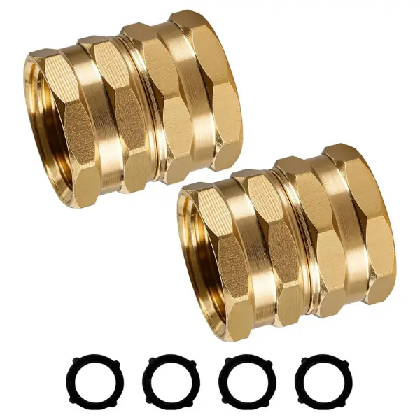 Brass Garden Hose Adapter, 2 Pack 3/4 Inch Heavy Duty Solid Brass Female to Female Hose Connector, Garden Hose Repair Fittings with 4 Extra Washers, Leak-Proof Double Female Coupler