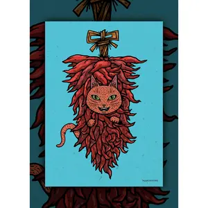 Red Chile Ristras Cat Art Print