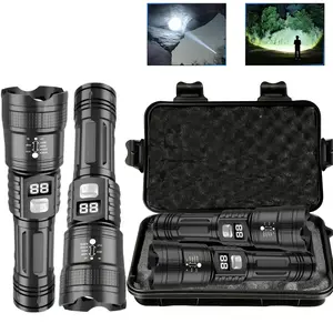 2pcs Gift Box Set Ultra-Bright Tactical Flashlight, Type-C Rechargeable, Smart Power Display, Adjustable Zoom LED Torch for Camping, Emergency, Outdoor Survival