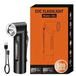 DIZOND Led Flashlight Rechargeable, 90 Degree Mini Flashlight Tactical Waterproof IPX5, 500 Lumens High Bright EDC Pocket Flashlights with Clip Grip for Night Running, Hiking