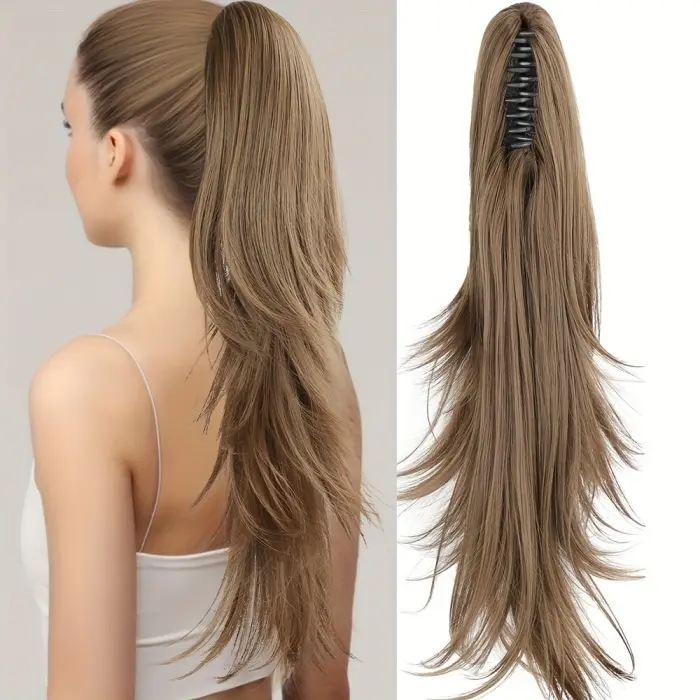 Clip On Ponytail Extension Fluffy Layered Synthetic Heat Resistant Clips In Layered Body Wave Synthetic Wig Ponytail With Grip Clips  main image 4