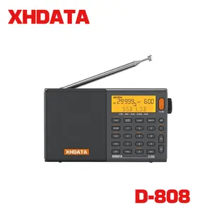 XHDATA D808 Portable AM FM SW LW Air Band Radio SSB RDS Multi Band Radio Speaker with LCD Display Alarm Clock External Antenna (Grey)