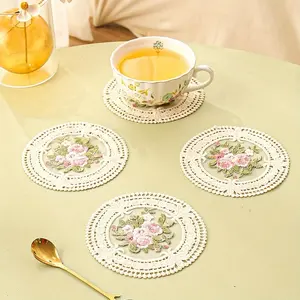 1pc Vintage Round Embroidered Floral Table Mat, Elegant French Design for Dining Room, Charming Home Decor Accessory, Round Coaster, Embroidery