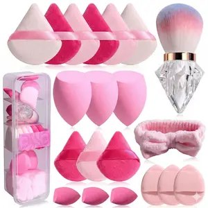 20PCS Makeup Sponge Set with Diamond Kabuki Brush & Headband – Ultra-Soft Beauty Blender Kit for Liquid Foundation, Concealer & Powder – Aesthetic Cosmetic Tools for Flawless Blending & Daily Skincare Routine (Complete Pro Beauty Set)