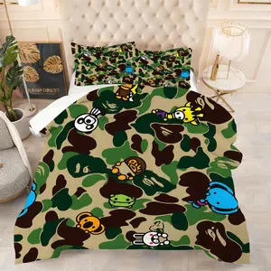 Colorful Cartoon Characters Camouflage Comforter Set, Fun Playful Bedding Set with Unique Cartoon Design, Perfect for Kids and Teens Bedroom Decor, Soft and Cozy Quilted Comforter for Ultimate Comfort, Includes 1 quilt, 1 or 2 Pillowcase No Pillow Co