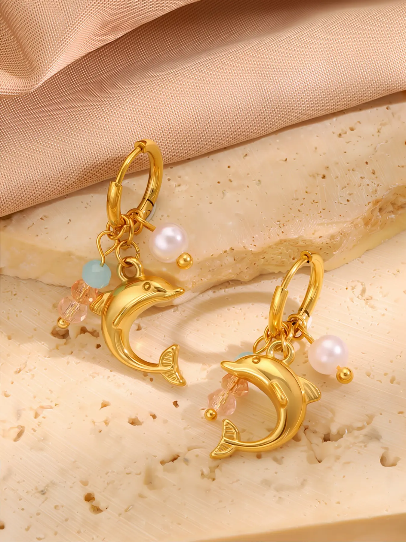 Elegant Dolphin Pearl Earrings, Stainless Steel Jewelry for Women, Perfect Gift for Daily Wear & Special Occasions