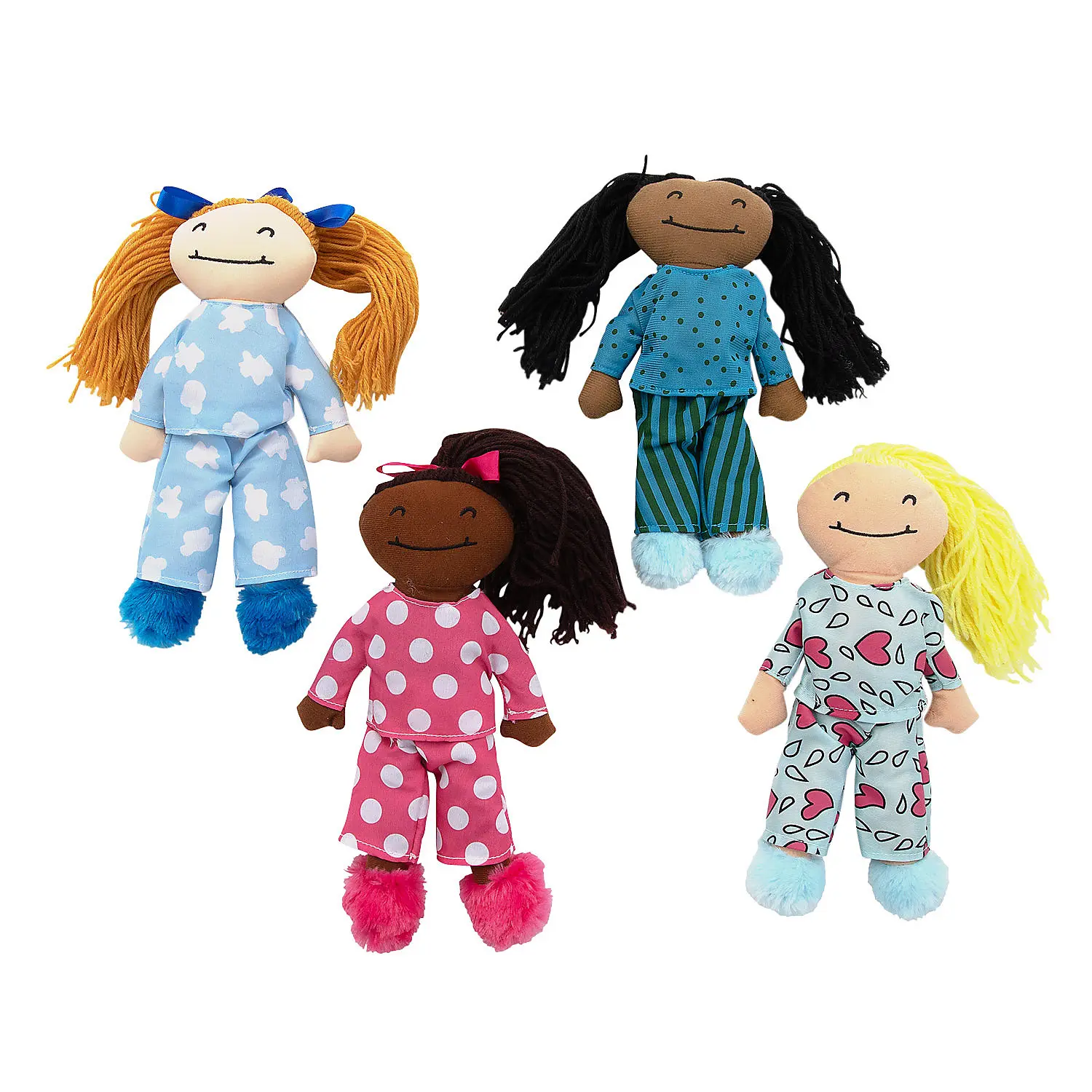 Slumber Party Stuffed Yarn Hair Dolls - 4 Pc.