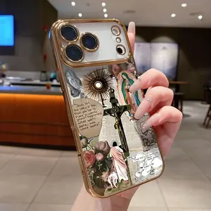 Magsafe magnetic phone case, compatible with iPhone 14/15/16/17 Pro Max/17 Air/16 Plus, featuring a Virgin Mary design, TPU frame, scratch-resistant, shockproof, and drop-proof.