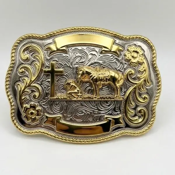 Praying Cowboy Western Belt Buckle - Gold & Silver Tones Rodeo Hebilla for Cowboy Cowgirl Vaquero Belts, Cowboy Cowgirl Belt