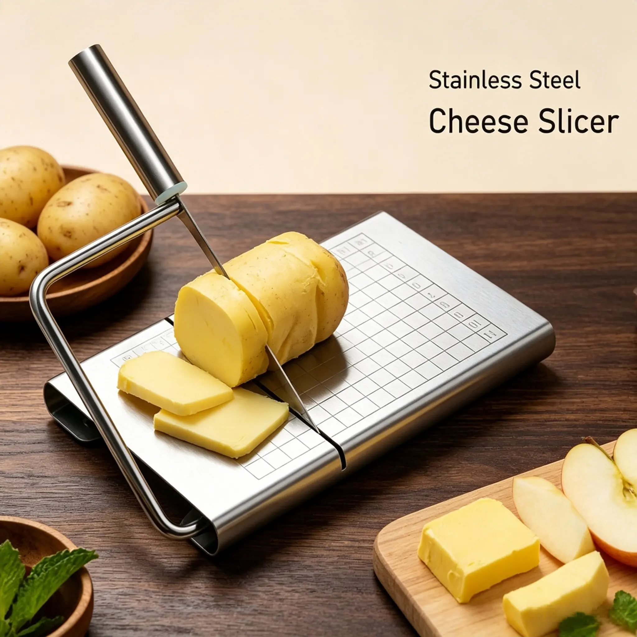 Must Have Multipurpose Cheese Slicer! Evenly Cut Cheese, Butter, Fruits, Vegetables, Potato, Tomato, Apple, Ham, Dishwasher Safe Stainless Steel Kitchen Tool
