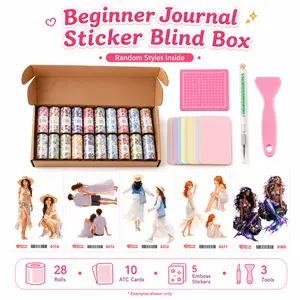Journaling Sticker Blind Box Kit, 28 Sticker Rolls, Emboss Stickers, ATC Cards & Craft Tools for Scrapbook Planner DIY Supplies