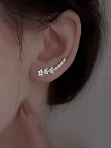 Elegant Copper Zircon Floral Stud Earrings, Fashionable Jewelry for Women, Perfect for Any Occasion, Charming Accessory
