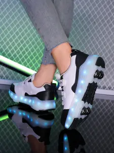 Boys' Walking Shoes, New Roller Skates, Teenage Inline Skates, PU Leather Four-Wheel Invisible Running Shoes