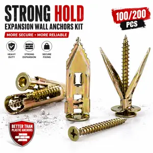 Heavy Duty Anchors+Screws Kit, 100/200PCS Easy-Install Expansion Wall Anchor Set with Strong Hold for Secure Fixing of Shelves, Mirrors, Home Use