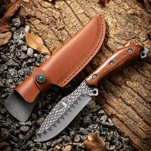 Damascus Pattern Stainless Steel Knife, Outdoor Knife with Sheath, Multifunctional Knife for Outdoor Camping, Picnic, Kitchen Knife, Survival Tool, Outdoor Survival Gear