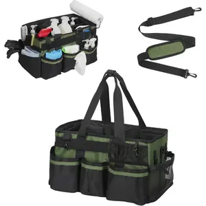 Extra Large Wearable Cleaning Caddy with Adjustable Shoulder Strap & Waist Belt, Heavy Duty Cleaning Supplies Organizer with Removable Divider, Waterproof Oxford Fabric Cleaning Tote
