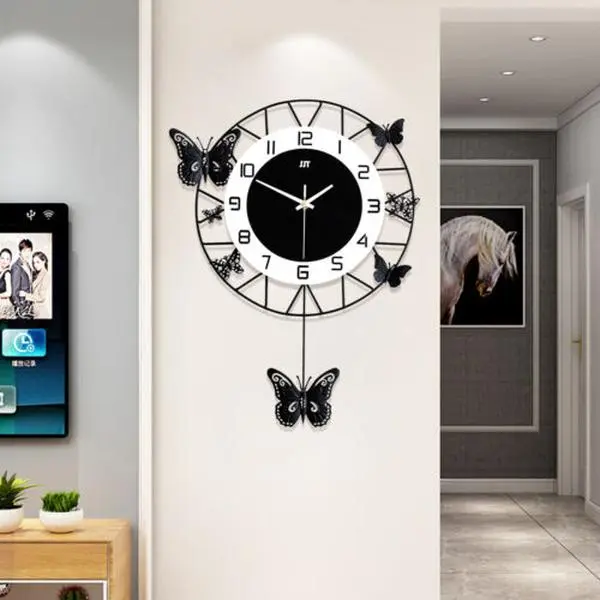 CNCEST 3D Hollow Butterfly Quartz Analog Wall Clock - Metal Circular Modern Design, Glass Accent, Artistic Chic Interior Home Decor, Valentine's Day Gift with Decorating Appeal