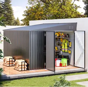 【2 packages arrived at different times】AECOJOY Shed Lean to Storage Shed, Large Outdoor Metal Wall Side Bike Shed & Outdoor Storage, Garden Storage Cabinet for Backayrd, Patio and Outdoor Use in Dark Grey