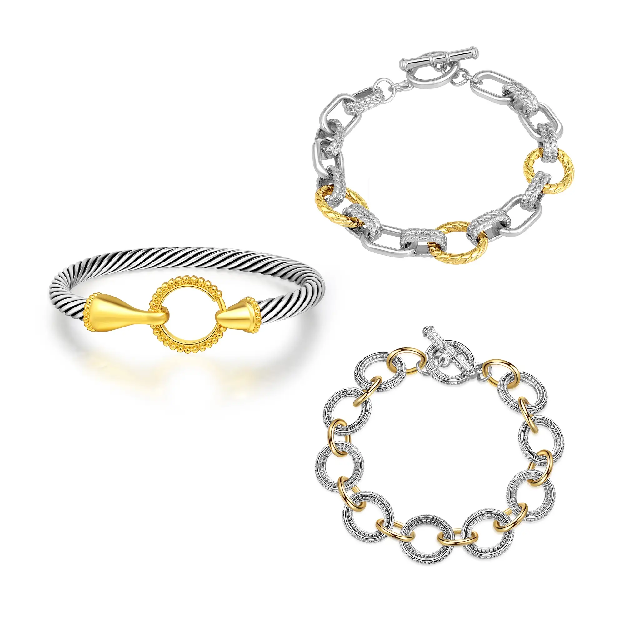 Mytys Two Tone Bracelet for Women Knot Twisted Bangle Link Chain Bracelet Cable Wire Vintage Bracelets Jewelry Set for Women Fashionable Unique