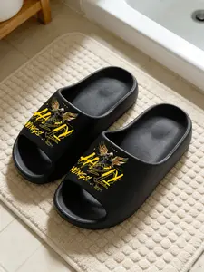 Fashion Graffiti Angel Print Slippers, Thick Sole Soft Bottom, Unisex Home & Outdoor Use, Asymmetrical Design, Eva Material