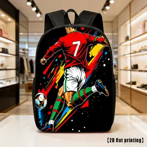 Durable Water Resistant Single Kids Backpack, Lightweight 600D Oxford School Daypack with No.7 Red Jersey Soccer Player & Color Splash Graffiti Full Print, Breathable Padded Strap Large Capacity Football Casual Bookbag for Soccer Fans Boys