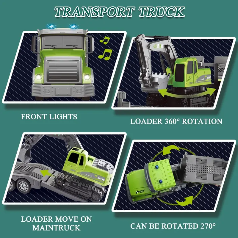 Egofuntoy 1:12 RC Semi Truck & Excavator Backhoe Car Toy Set - ABS Plastic, 2.4GHz 11-Channel Remote Control Vehicle, Removable Rechargeable Flatbed Trailer with Lights & Sound, Auto-Demo Mode, Cool Christmas Gifts for 8-10Y Boys, Kid Stuff for Boys Egofuntoy 1:12 RC Semi Truck & Excavator Backhoe Car Toy Set - ABS Plastic, 2.4GHz 11-Channel Remote Control Vehicle, Removable Rechargeable Flatbed Trailer with Lights & Sound, Auto-Demo Mode, Cool Christmas Gifts for 8-10Y Boys, Kid Stuff for Boys