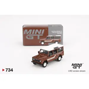 MiniGT 1:64 Land Rover Defender 110 1985 County Station Wagon Russet Brown – MiJo Exclusive #734
