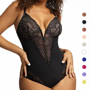 Popilush Fit Shapewear Bodysuit  Deep-V Neck Lace Bodysuits Basic Womenswear Tops Or Leather Skirts Underwear Sleeveless Long Sleeve Bodysuit Buckle Breathable Smooth