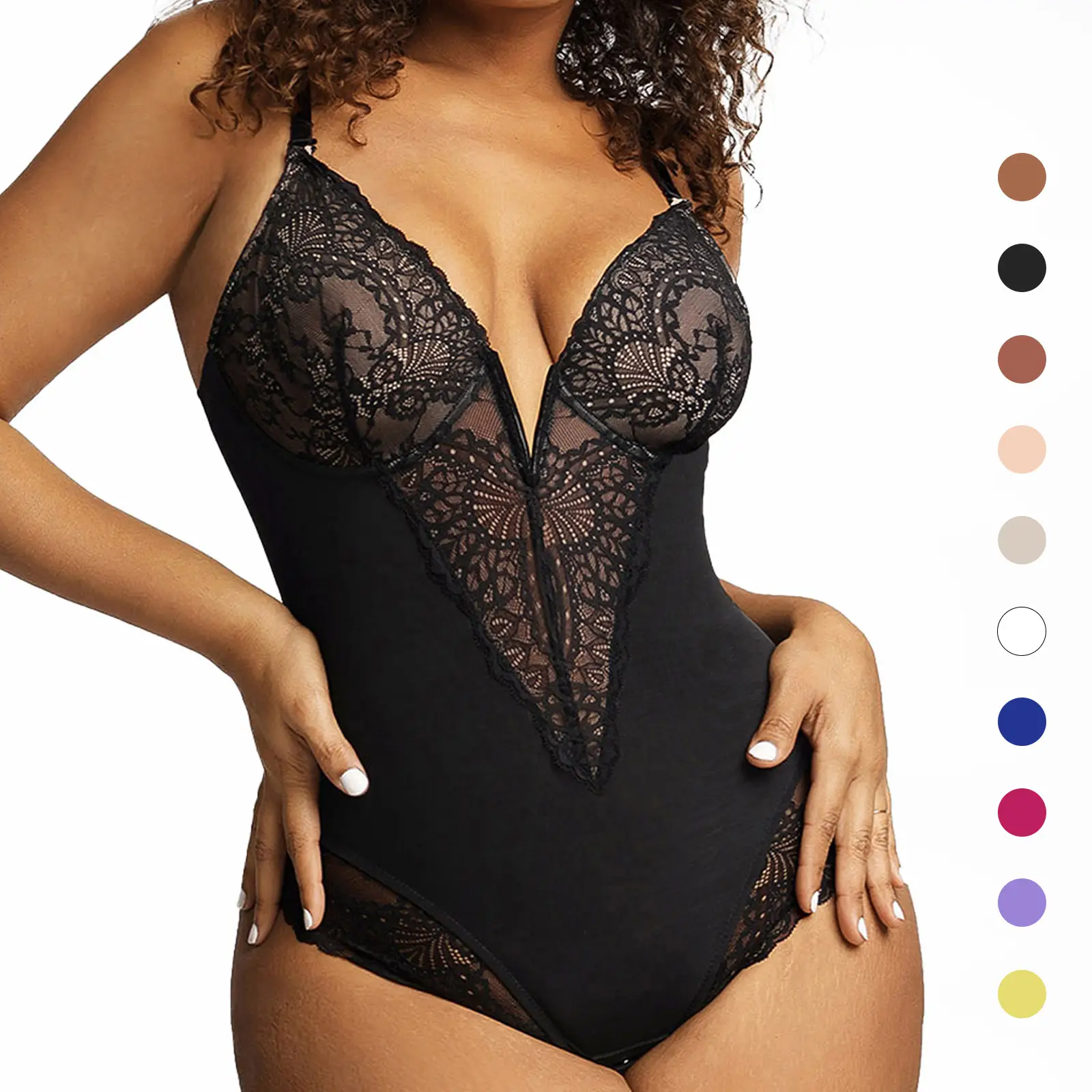 Popilush The Shapewear Bodysuit Deep-V Neck Lace Bodysuits Basic Womenswear Tops Or Leather Skirts Underwear Sleeveless