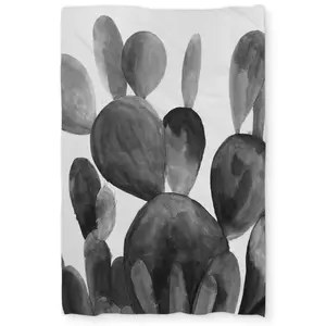 212 MAIN Boho Breathable Duvet Cover Set - Grayscale Paddle Cactus Plant Print, Exotic Twin Extra Long Size Bedroom Bedding Set (C1DCTXLW3W1KFS), Breathable Duvet Set