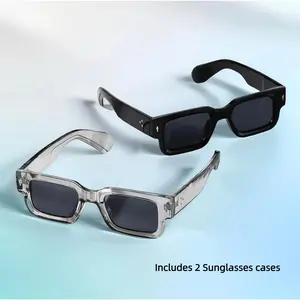 Christmas Gift 2pcs Retro Unisex Square Sunglasses For Women Men Thick Frame Anti Glare Sun Shades For Party Beach Travel Fashion Glasses,Includes 2 Sunglasses cases, Thick Frame Sunshade, UV Protection,  2025