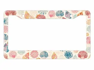 Beach Seashell License Plate Frame, Coastal Car Tag Holder, Cute Ocean Shell Auto Accessories, Summer Beachy Car Decor Gift for Women