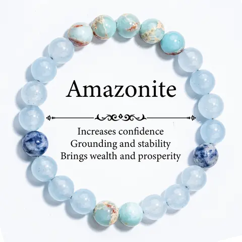 Amazonite & Lapis Lazuli Handcrafted Bead Bracelet - Good Luck & Wealth Crystal Jewelry Gift Lemon Jade