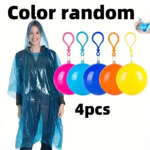 4pcs Random Portable Compressed Raincoat Balls, Disposable Adult Rain Ponchos, Outdoor Hiking Concert Emergency Waterproof Raincoats