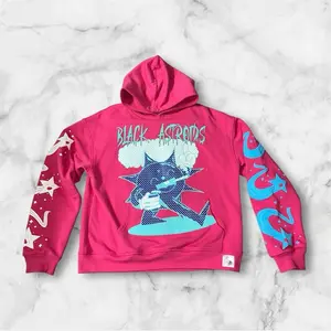 BlackAstroids Change The World By Being Yourself Rhinestone Hoodie Pink with Star Design on Sleeves