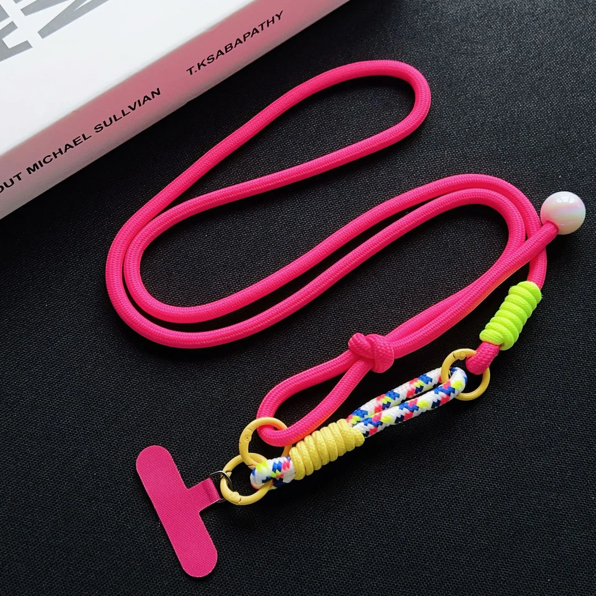 Vibrant rose red bright yellow pearl lanyard