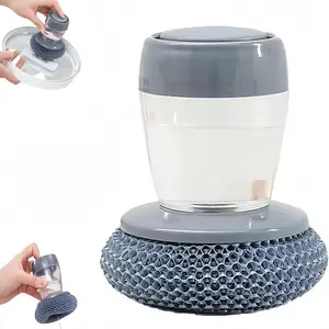 LIVOA  Press-Type Dishwashing Brush with Soap Dispenser Automatic Liquid Dispensing Household Scrubber with 4 Replacement Sponges for Pots Pans Dishes & Sink