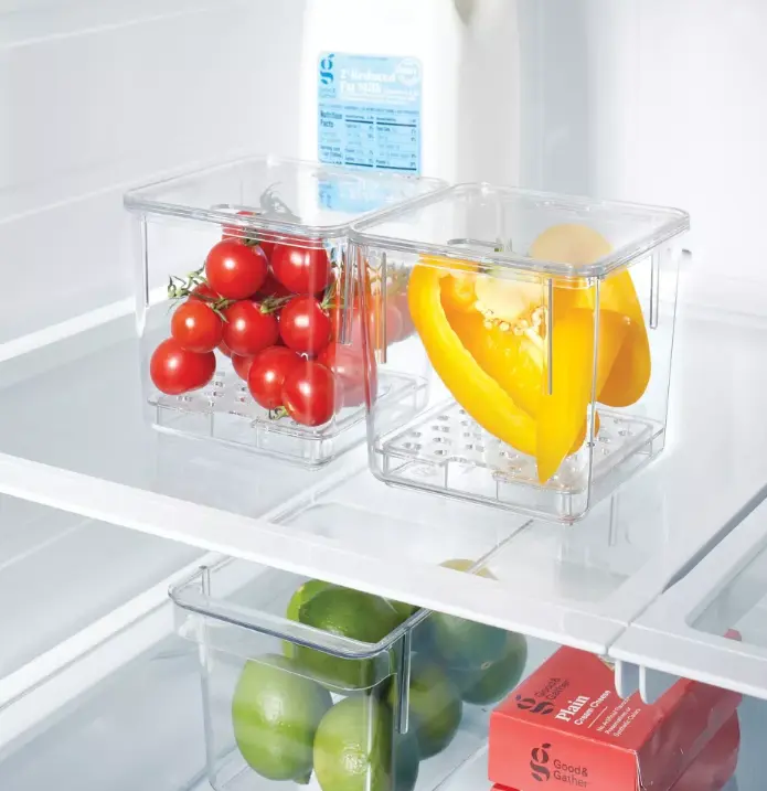 2 Pack Stackable Produce Storage Bins with Lids, Refrigerator Organizer for Fruits & Vegetables