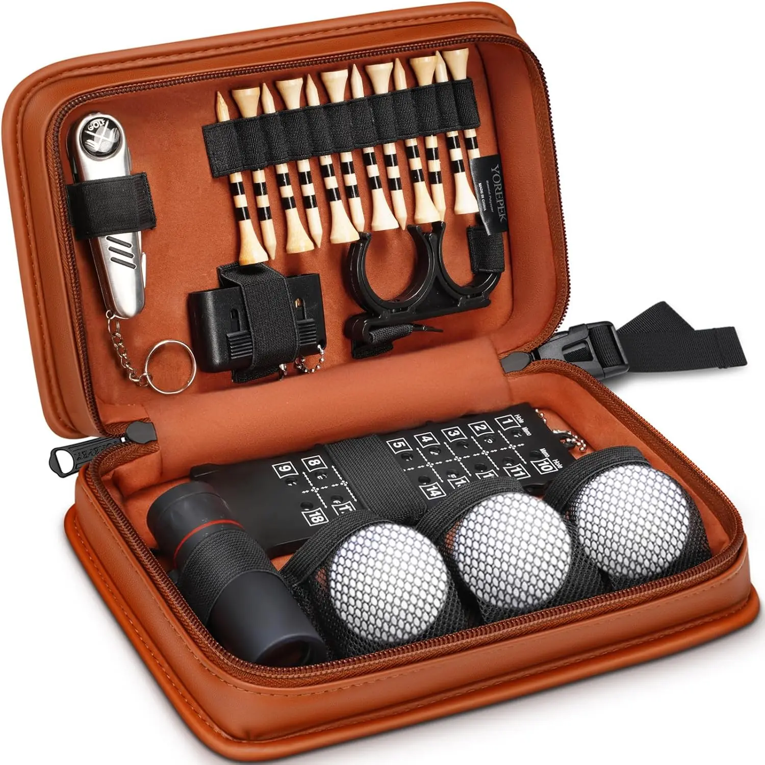 Golf Gifts for Men Fathers Day, Complete Golf Accessories Kit in PU Leather Case, Golf Balls Tees Monocular Divot Tool Scorer, Unique Golf Gift for Dad Golfers