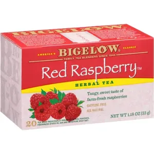 2x Bigelow Red Raspberry - Herbal Fruit Tea Bags Caffeine Free Healthy Beverage Hot Iced Drink Refreshing Natural Flavoring Steep Gourmet Kitchen Pantry Steeping Morning Wellness Soothing Relaxing Antioxidant Blend 20ct Bulk Pack