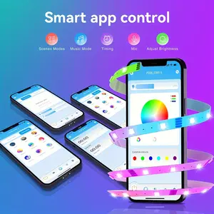 K-32.81ft RGB LED Smart Strip Light-Color Changing, Built-in Microphone, Music Synchronization, 24-button Remote Control, APP Control, Dynamic Color Changing, U.S. Plug-24 Volts, Multi-Size Smart Strip Light For Bedroom, Home Decoration- 70