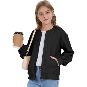 Girls Bomber Jackets Lightweight Zip Up Fashion Kids Cute Jacquard Coats Fall Varsity Outwear Clothes