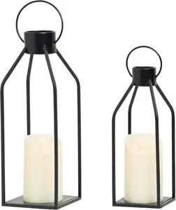 Decor Modern Farmhouse Lantern Decor- Black Metal Candle Lanterns for Christmas- Lanterns Decorative w/Timer Flickering Candles for Living Room,Home,Indoor, Outdoor,Table,Fireplace Mantle Décor