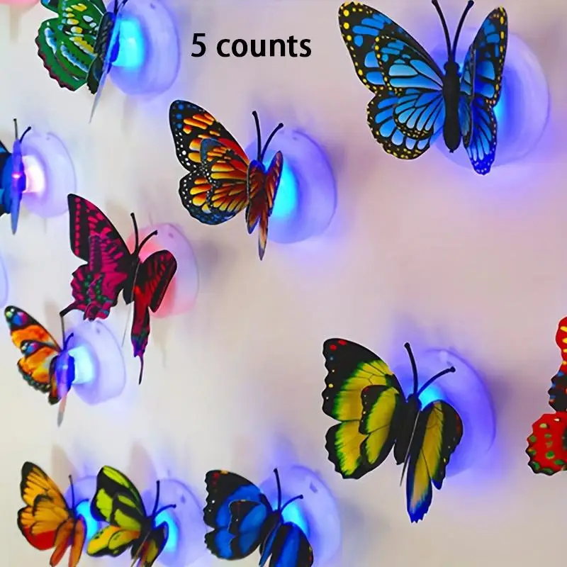 Random Color 3D Butterfly Lamp, 5/10 Counts Cute Simulation Butterfly, Romantic Wall Decoration For Home Room Layout Table Wall Decor for christmas gi