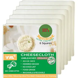 Organic Cheese Cloths Grade 100, 6 PCS 20x20 Inch, Hemmed Unbleached Cheesecloth for Straining, Ultra Fine Reusable Cheesecloth for Cooking, Roasting, Cheese Making, Steaming