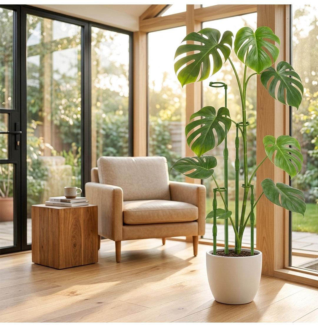 Metal Adjustable-Height Plant Stand (16.5-42.5 in) - Spiral Telescoping Design, Easy to Use, Heavy-Duty Rustproof, Plastic-Wrapped, Plant Care & Support for Tipping Monstera Deliciosa, Succulents, Plant Support