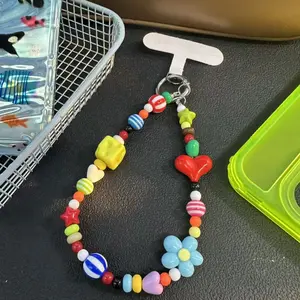 [Lianwang] Original super good-looking, cute, small and fresh dopamine beads, mobile phone lanyard, short hand-held gasket, mobile phone chain, wrist, Phone Charm, Phone Strap, Phone Accessory