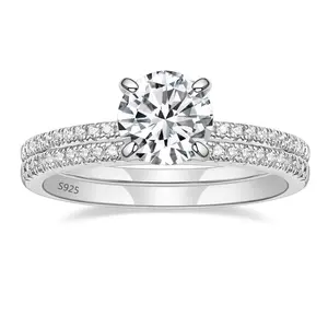EAMTI 1.25CT 925 Sterling Silver Bridal Ring Sets Round CZ Engagement Promise Rings for Her Wedding Bands for Women
