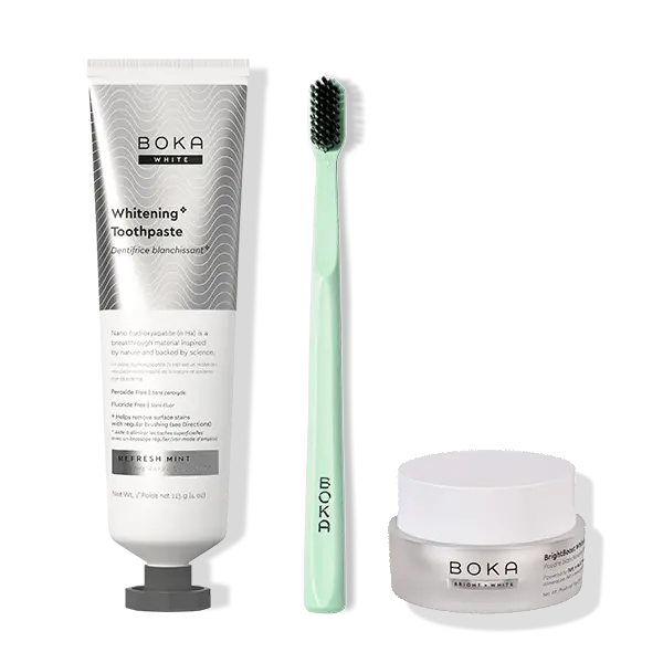 Boka Whitening Kit – Whitening Nano Hydroxyapatite Toothpaste, Whitening Powder & Toothbrush